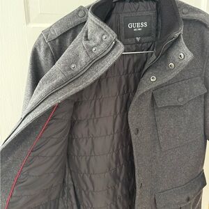Guess Men's Wool Blend Charcoal Military Jacket